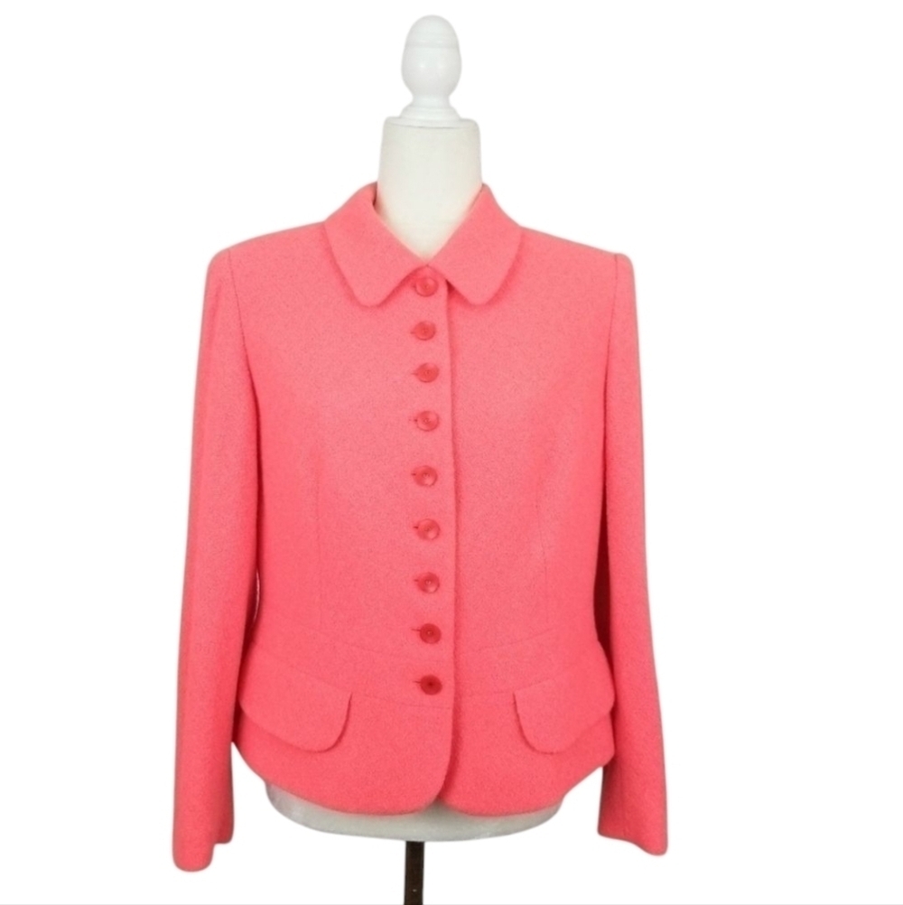 Escada bright pinkish orange coral button front blazer wool blend women's sz 42